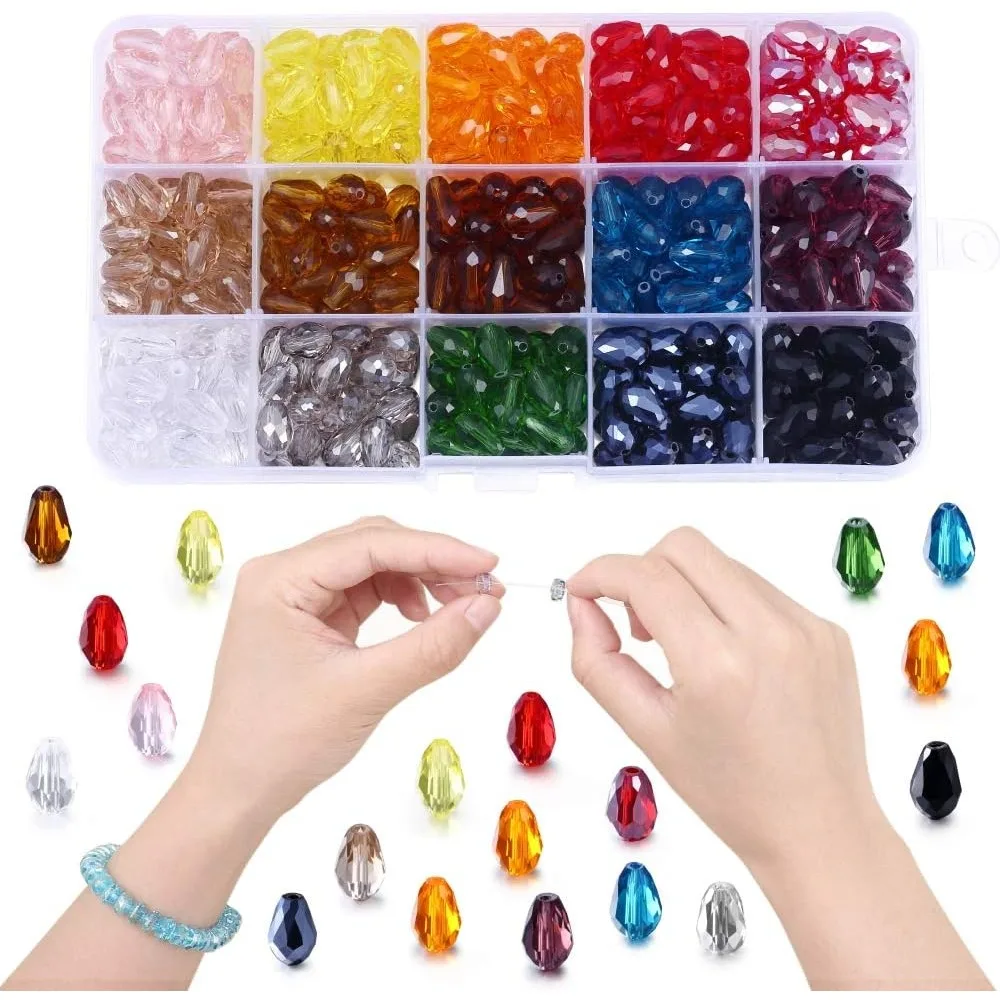 FZD Glass Beads 450pcs 8x11 Mm Crystal AB Rainbow Beads Crafts for Handmade Crystal Bracelet Earings DIY Jewelry Making Necklace