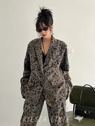 2024 Autumn High Street Leopard Suit Pants Set Loose Two-Piece Casual Goddess Style High-end Suit For Women Blazers coats