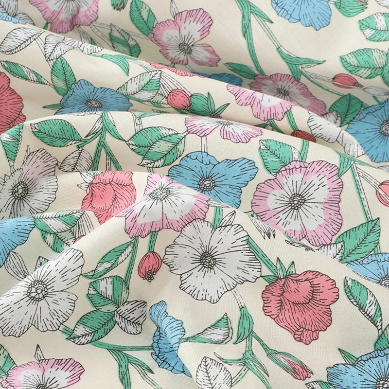 

Ткань с цветочным принтом, высококачественная хлопчатобумажная ткань, дышащая мягкая ткань для шитья одежды, постельное белье, простыни, материал для штор