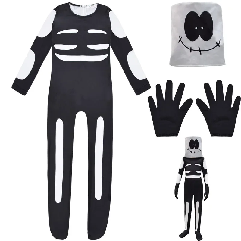 

Friday Night Funkin Cute Spooky Month Skid Pump Cosplay Costume Kids Boys Halloween Jumpsuit Mask Skeleton Skull Clothes