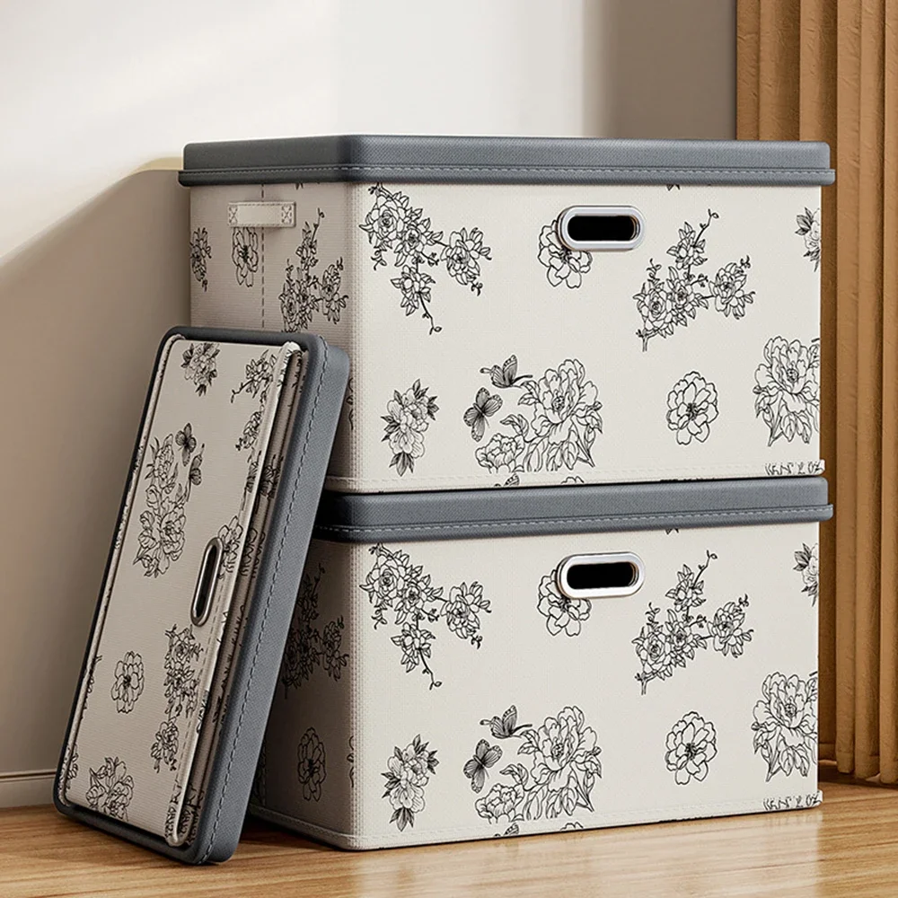 New Peony Pattern Storage Box Oxford Cloth Household Clothes Storage Foldable Wardrobe Bed Storage Box Toy Snack Car Box