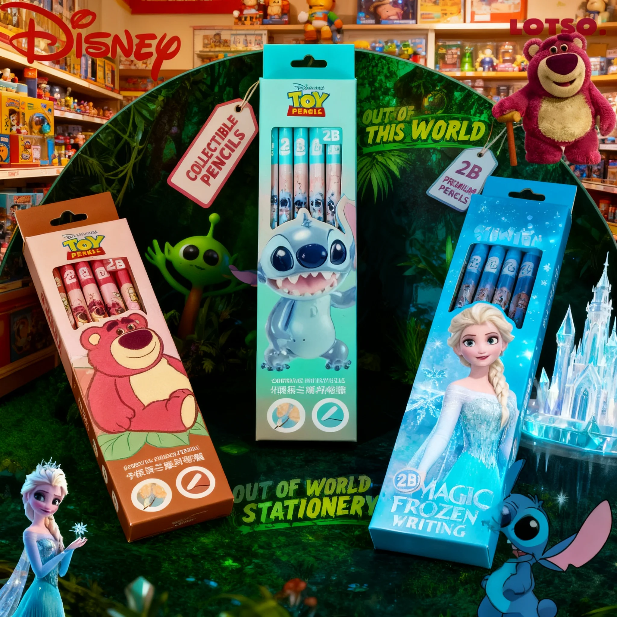 

Disney Stitch Lotso Elsa Creative Cartoon Pattern School Supplies Triangular Pencil New Sweet Cute for Boys and Girls