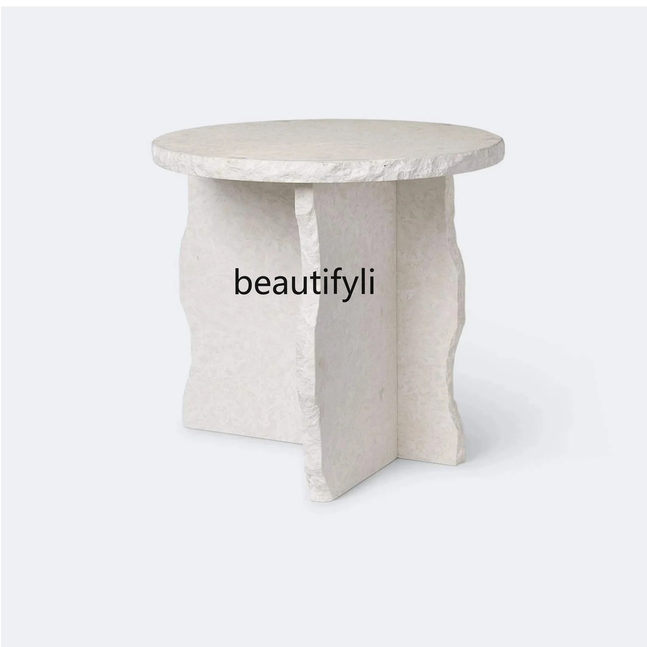 Wabi Sand Wind Designer Natural Travertine Side Table Hand Cracking Effect Round Small Coffee Table