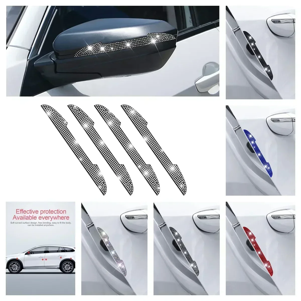 Bling Diamond Car Anti-Collision Strip Rearview Mirror Car Door Handle Prevent Decoration Rhinestone Scratch Resistant Strip