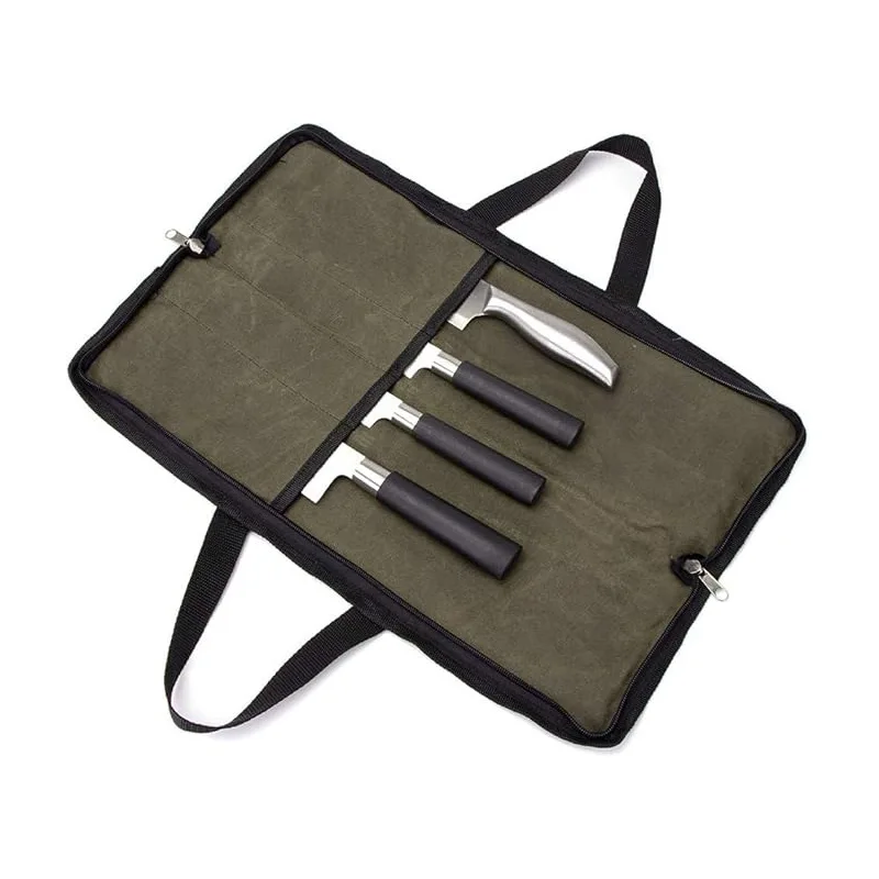 Custom Logo Heavy Duty Canvas Knife Roll Portable Storage Bag For Outdoor Camping Chef Tools Men Women