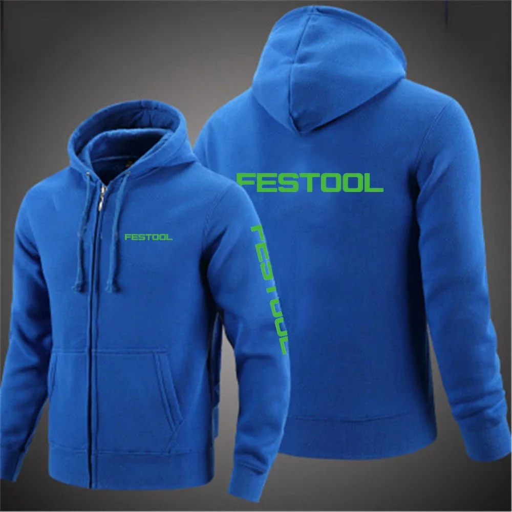 2024 New Festool Tools Men's Spring and Autumn Zipper Solid Color High Collar Sweatshirts Pullover Men's Jumpers Oversize Top