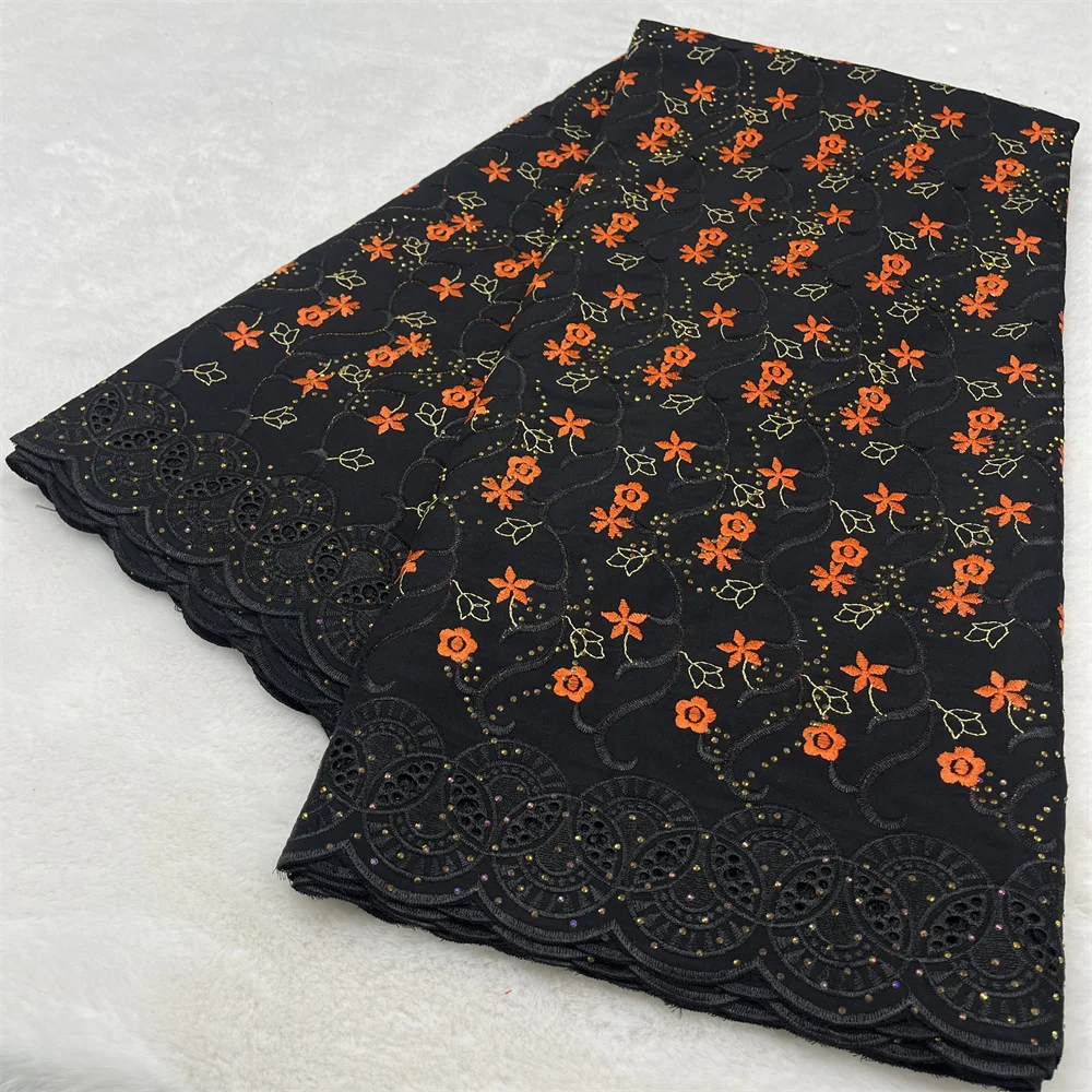 

2025 African Cotton Lace Fabric with Stones High Quality Embroidery Lace Swiss Voile Lace Fabric for Women Party Sewing Dresses