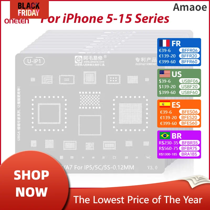 Amaoe BGA Reballing Stencil For iPhone 5 6 7 8 X 11 12 13 14 15 16 Series