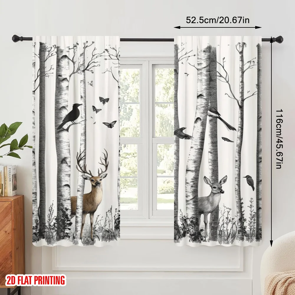 2pcs,2D plane printing Minimalist Curtains Forest Fauna Versatile Durable Polyester (without rod) Room Decor Ldeal for Bedroom,