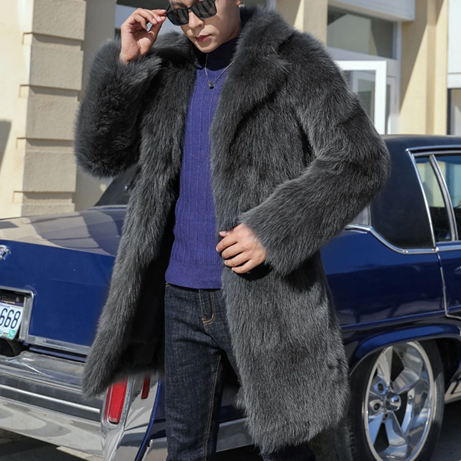 

Real Fox Fur Coat for Men Winter New Fur Jacket With Suit Collar Luxury Fluffy Coat