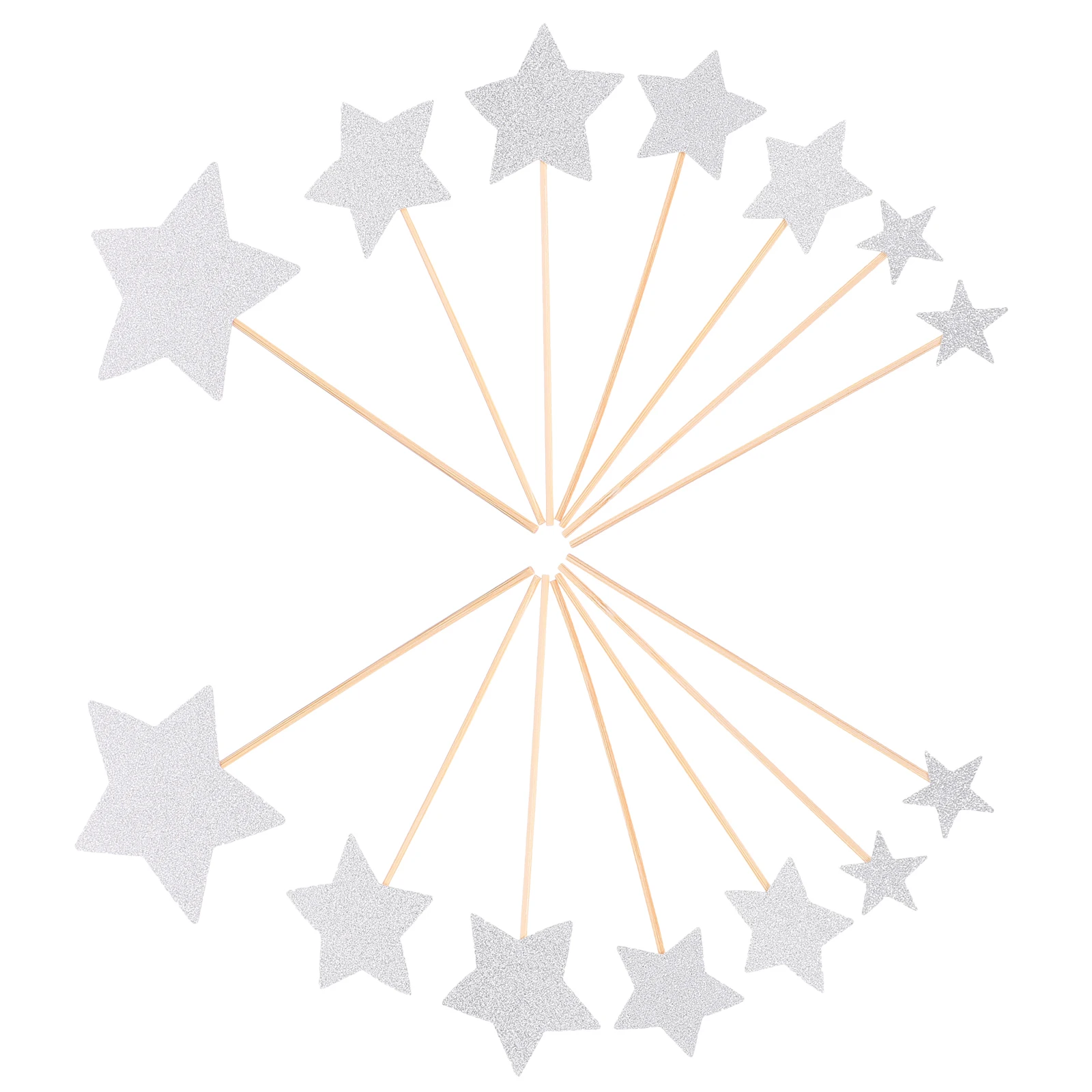 

70pcs Shiny Cake Decoration Picks Silver Star Glitter Topper Cupcake Baking Party Birthday Reusable Wood Paper