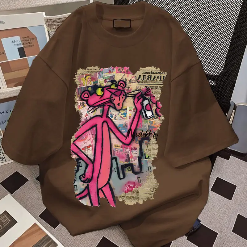 Funny Pink Leopard Man T Shirt Heavy 100% Cotton Y2k T-Shirt Summer Oversized loose Short Sleeve Tee Cartoon Print Tshirt Tees image 4