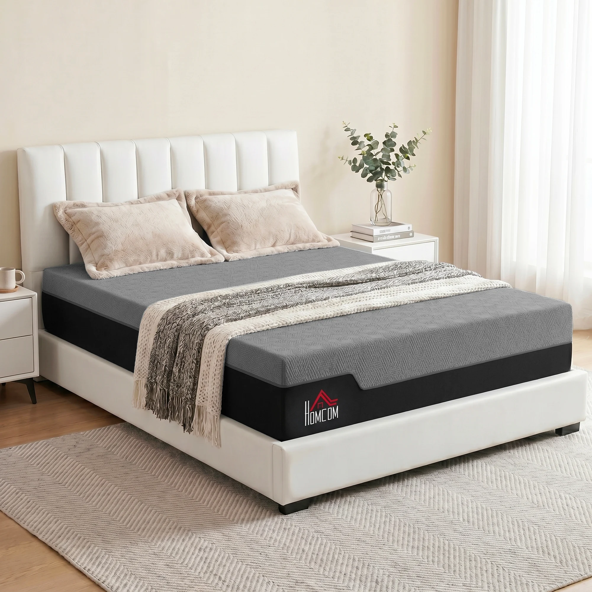 HOMCOM Queen Mattress, 14 Inch Gel Cooling Memory Foam Mattress for Cool Night Sleep, Graphene Bed in a Box for Pressure Relief, with Washable Cover, Made in USA, CertiPUR-US Certified, Medium Firm