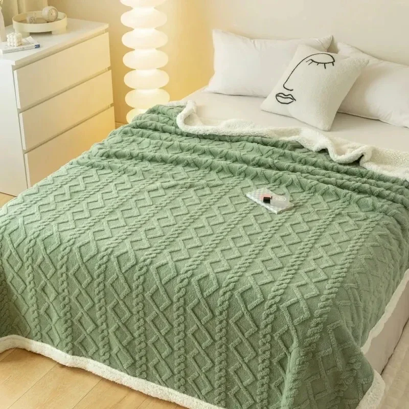 

Thickened Lamb Plush Blanket Plush Fleece Plaids for Bed Sofa Warm Mantas Throw Blankets Coral Velet Quilt Home Textile