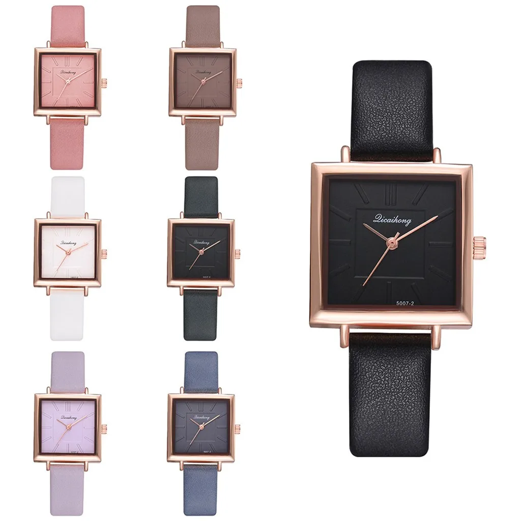 Moda Mulheres Relógio De Couro De Pulso De Luxo Quartzo Relógio De Aço Inoxidável Simples E Elegante Quadrado Multicolor Strap Watch Presentes