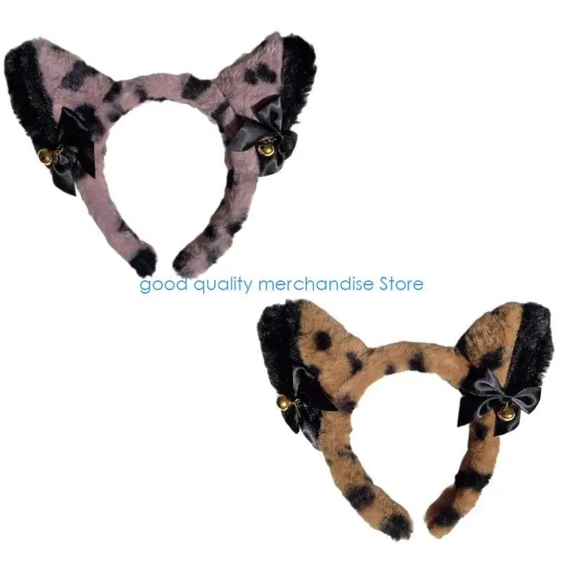 Y5JD-orejas gato peludas únicas con campanas, accesorio para cabello felpa suave, adición divertida para fiestas