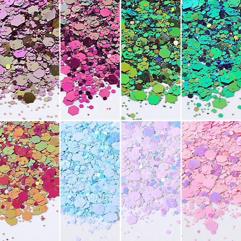 1 Box Mixed Hexagon Sequins Nail Art 3D Holo Iridescent Dipping Flakes Glitter Nail Art Powder Holographic Manicure Accessories