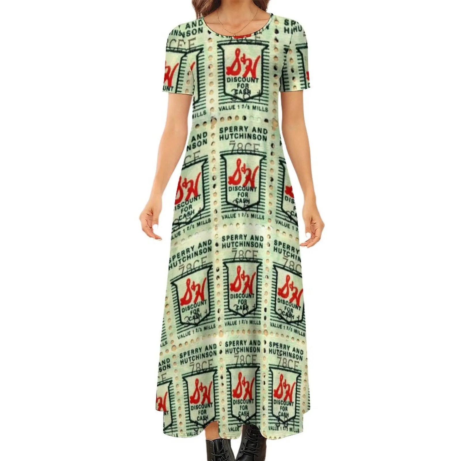 

S&H GREEN STAMPS Round Neck Short Sleeve Dress long dresses for women womens clothing