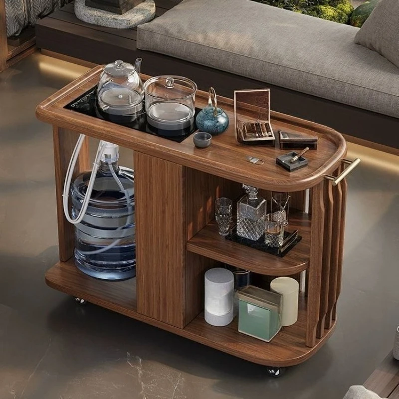 All solid wood movable tea table Multifunctional tea table Side few trolley Locker Living room Tea cabinet