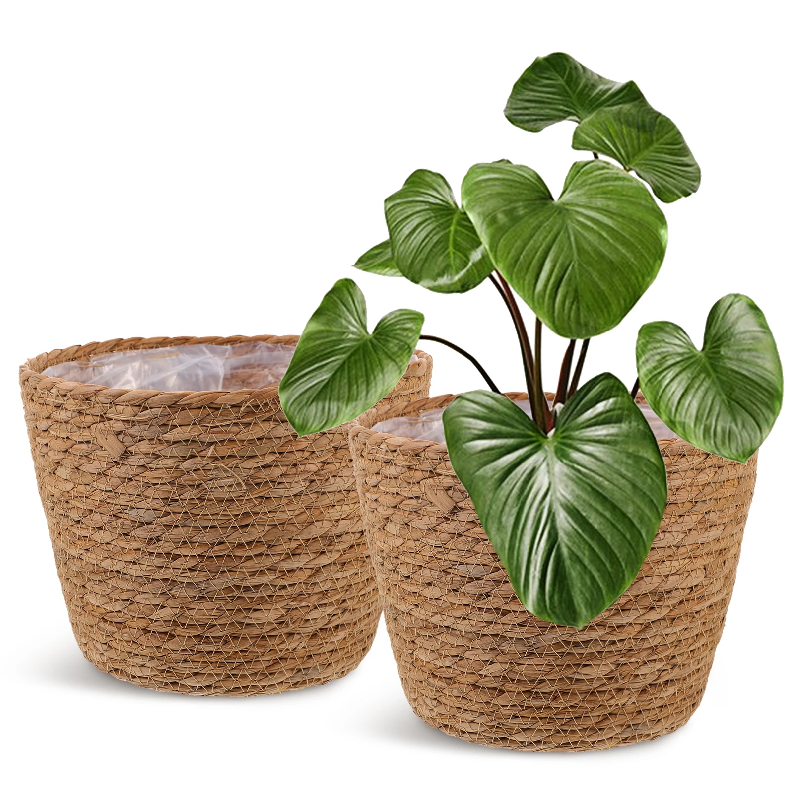 

2Pcs Woven Straw Plant Basket Multi Use Flower Basket Hand-Made Rustic Indoor Storage Pot Woven Baskets Plant Baskets Indoor