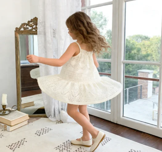 Baby Clothes Girls' Summer Clothes New Hollow Lace Princess Solid Color Kids Fashion Princess Outwear Skirt