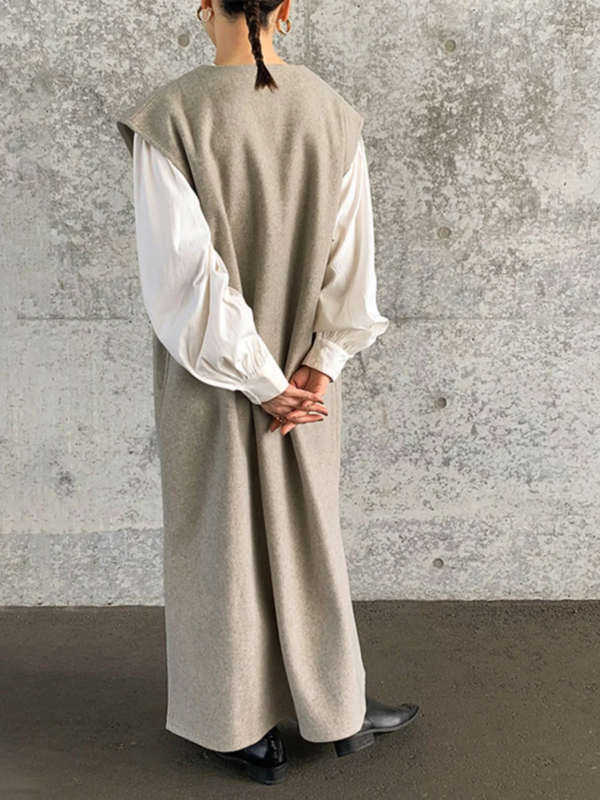 Korean Sle V-Ne Svel Asymmetrical Woolen Vest Dr Outerwear Mid-Length Commute Pure Color Autumn New Arrival