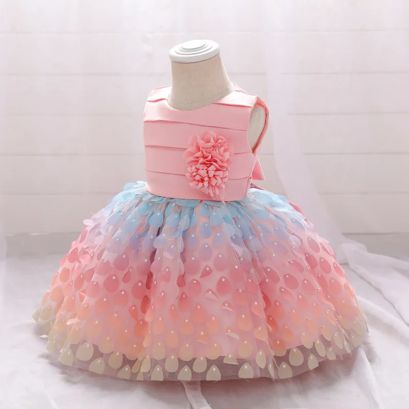 

Infants Lace 1 year Birthday Princess Costume Party Wedding Dresses For Baby Girls Color fish scales Christening Clothes