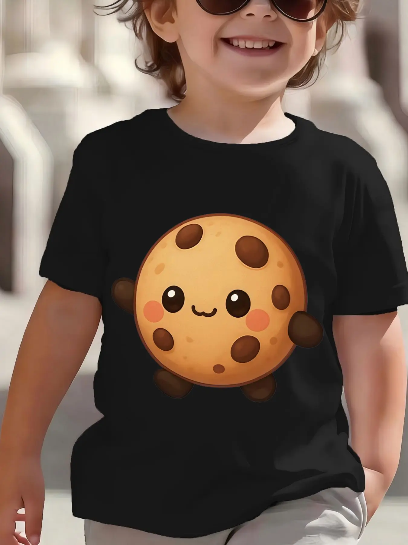 Kids Cute Smiling Chocolate Cookie Graphic Tee Boys Girls Family Matching Short Sleeve Sweet Food Cartoon Casual Daily T Shirt