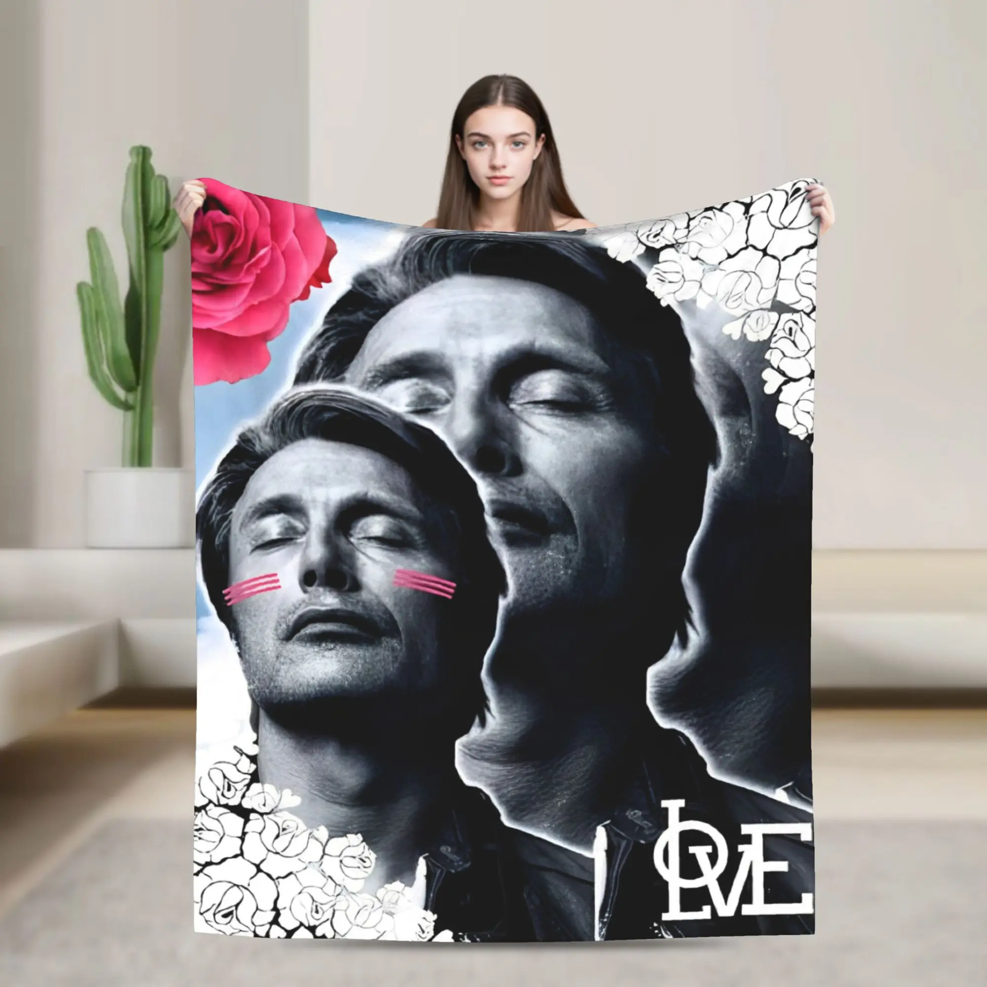 Hannibal Mads Mikkelsen Collage Blankets Fleece Spring/Autumn  Multifunction Super Warm Throw Blankets for Sofa Couch Bedspreads