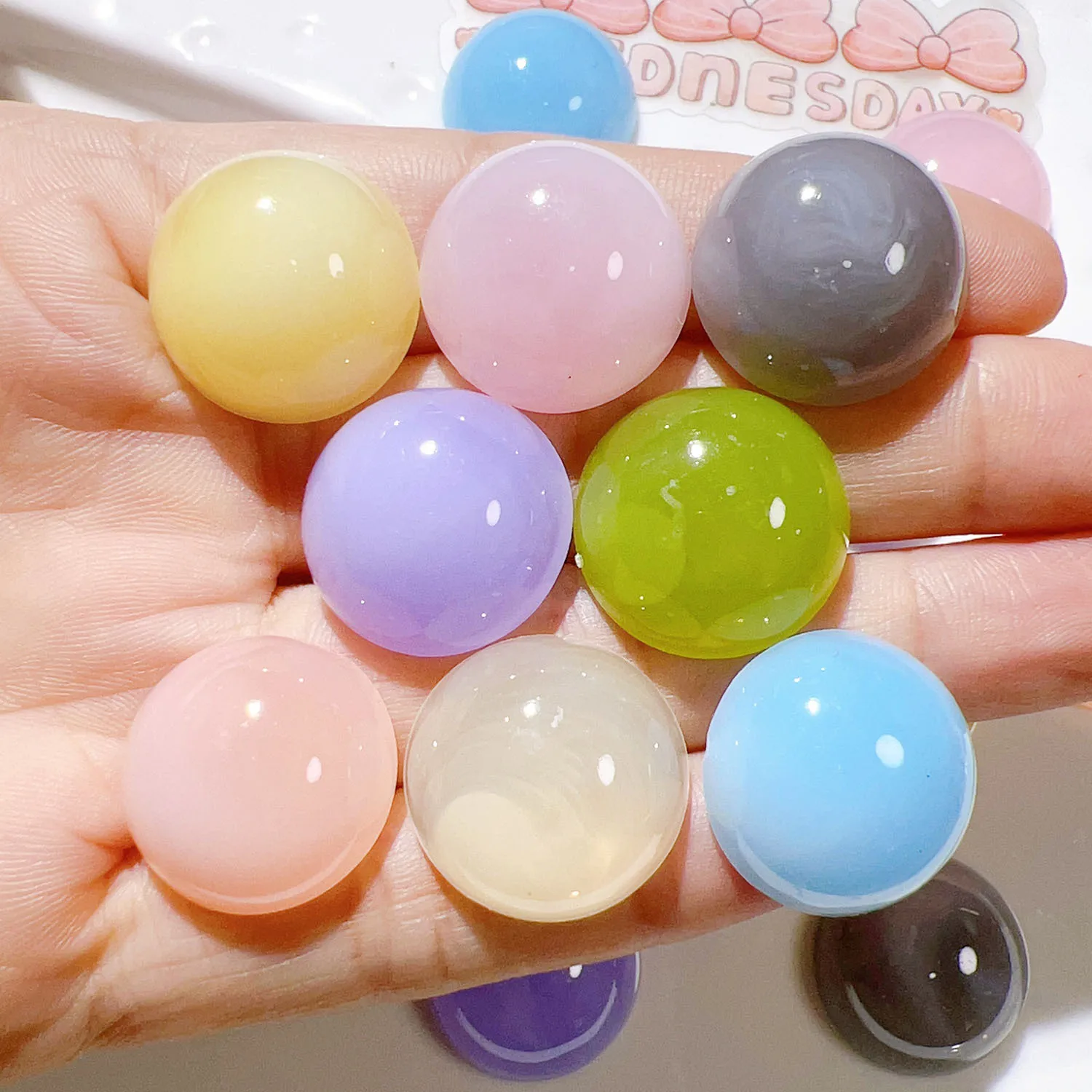 5pcs Mini Kawaii Cute Round Bead Flat Back Cabochons Scrapbook Diy  Party Hairpin Accessories Home Decoration Craft