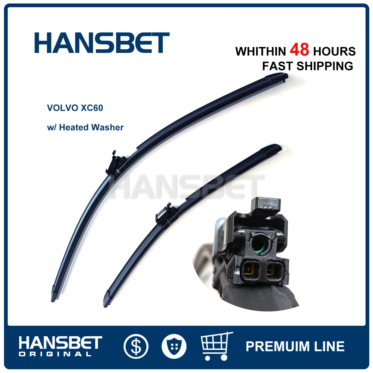 Front Window Windshield Wiper Blade Set w/ Heated Washer For VOLVO XC60 2018 2019 2023 LHD 31689264 HANSBET
