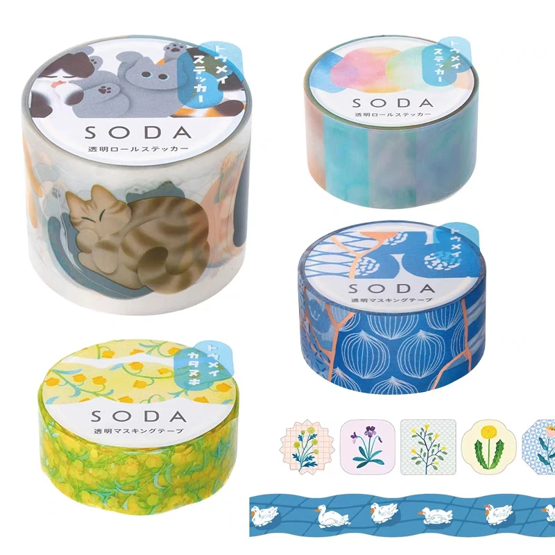 Japan Kingjim SODA Series Masking Tape Hand-account Tape Color Transparent PET Decorative Small Pattern Creative Art Stickers