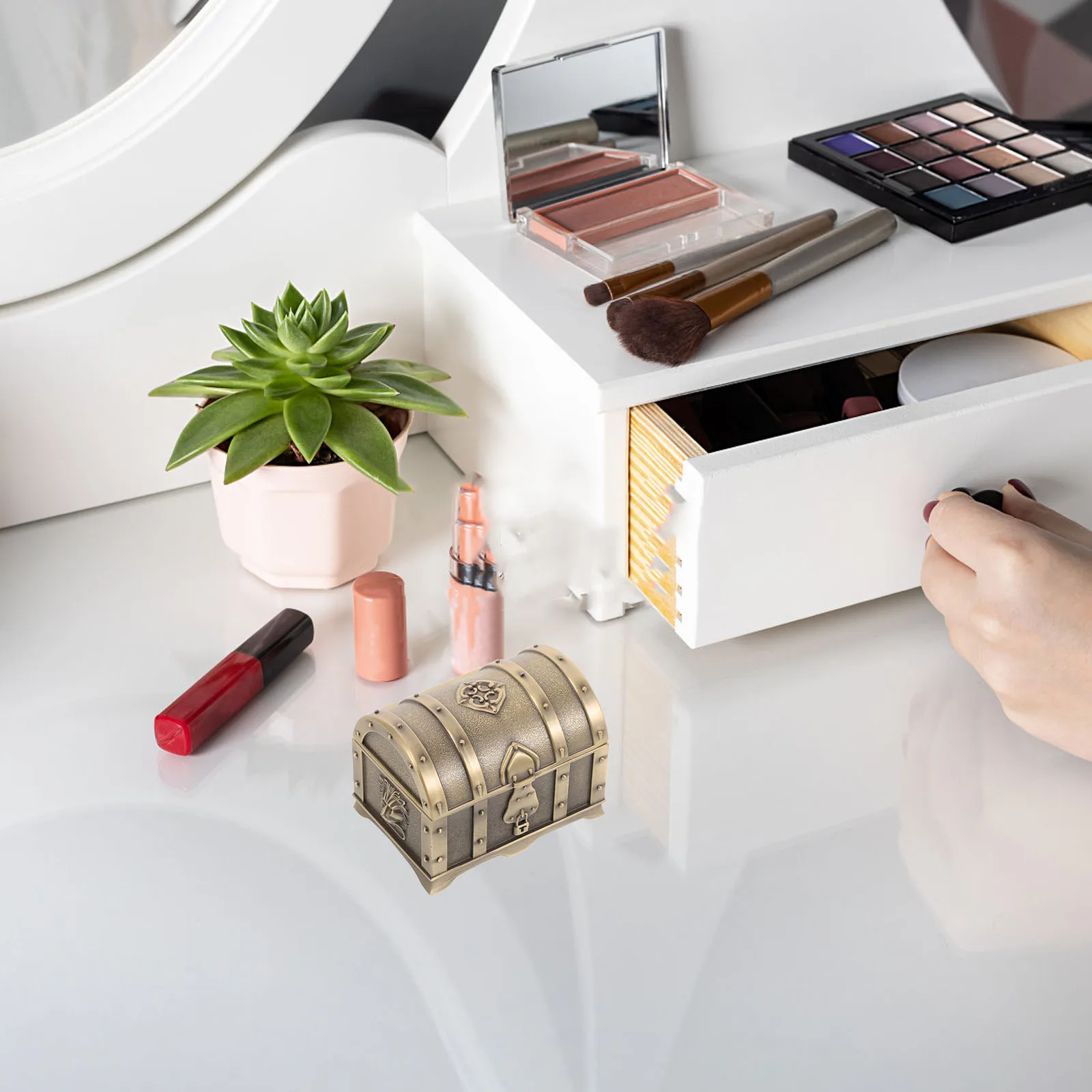 سبائك الألومنيوم مجوهرات صندوق تخزين الرجعية القرط حلقة حالة الزخرفية السفر حجم صغير هدية النساء عيد الحب