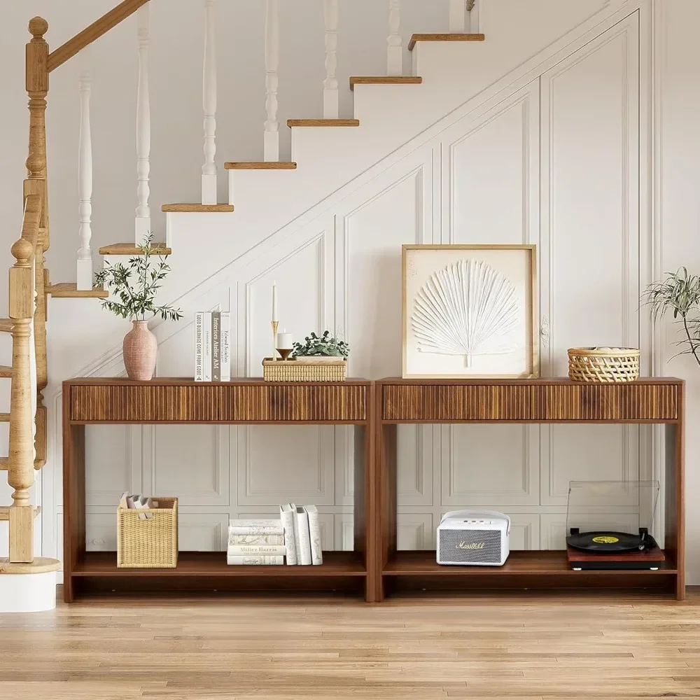 Entryway Table with Storage,Narrow Console Table with Drawers,Hallway Entrance Foyer, Mid Century Farmhouse Fluted Console Table