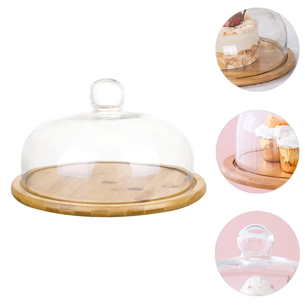 

1Pcs Cake Display Plate Household Bamboo Tray Glass Cover Stable Food Tray Creative Bread Pastry Plate Food Display Stand