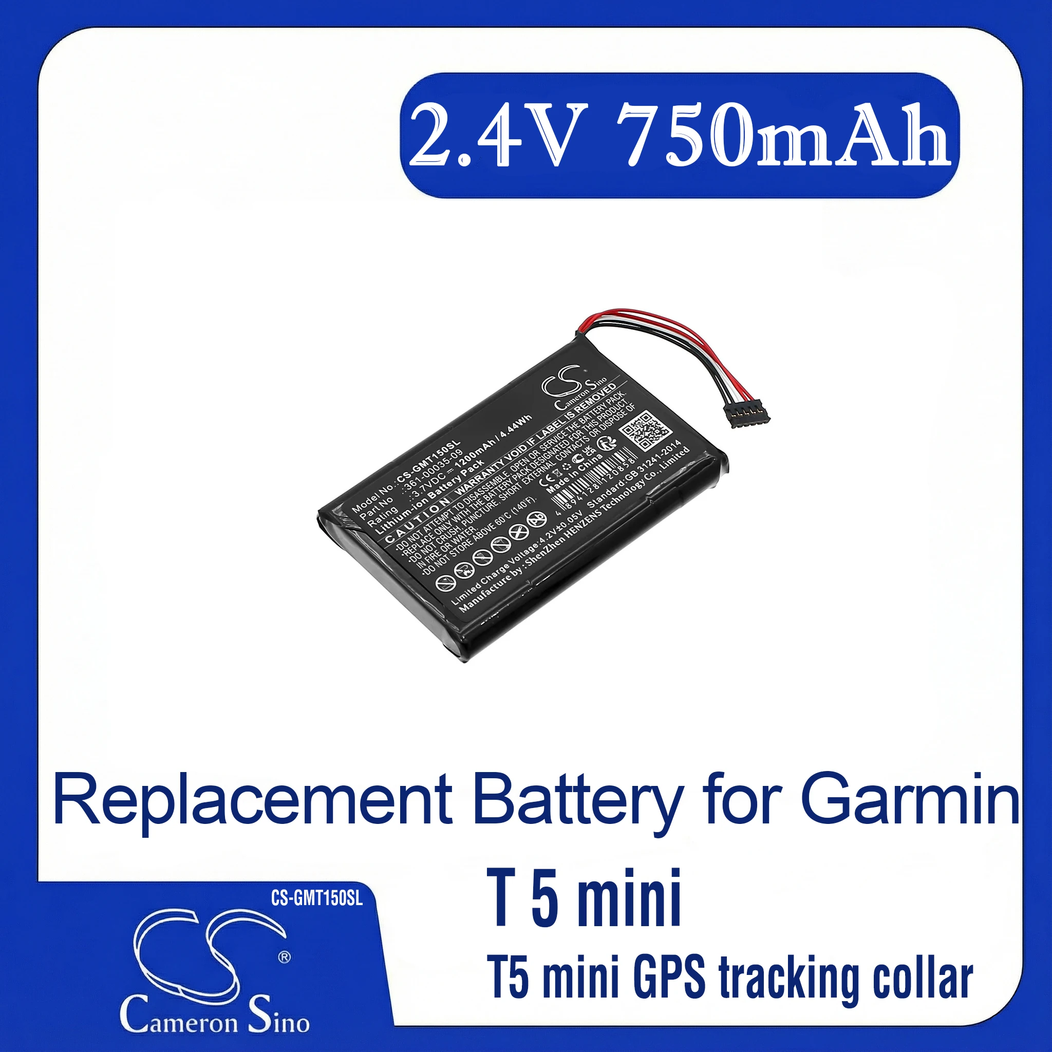 

Cameron Sino Replacement Battery for Garmin T 5 mini, T5 mini GPS tracking collar,, Fits P/N 010-11828-40,351-00035-09,361-0003