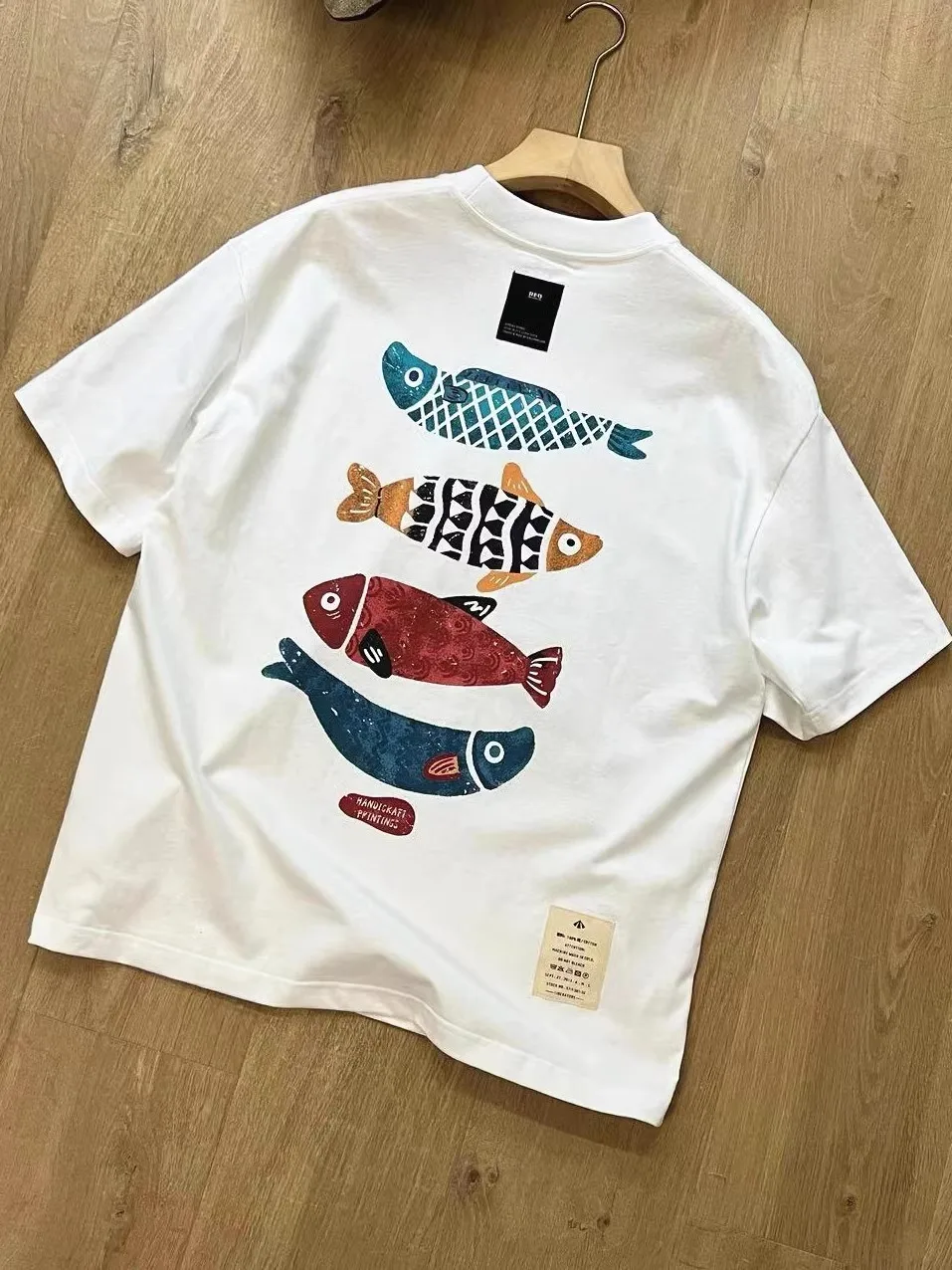New Heavyweight Cotton Short Sleeve T-Shirt Pure Cotton Printed round Neck Top for Men Summer Fashion Sun Protection Clothing