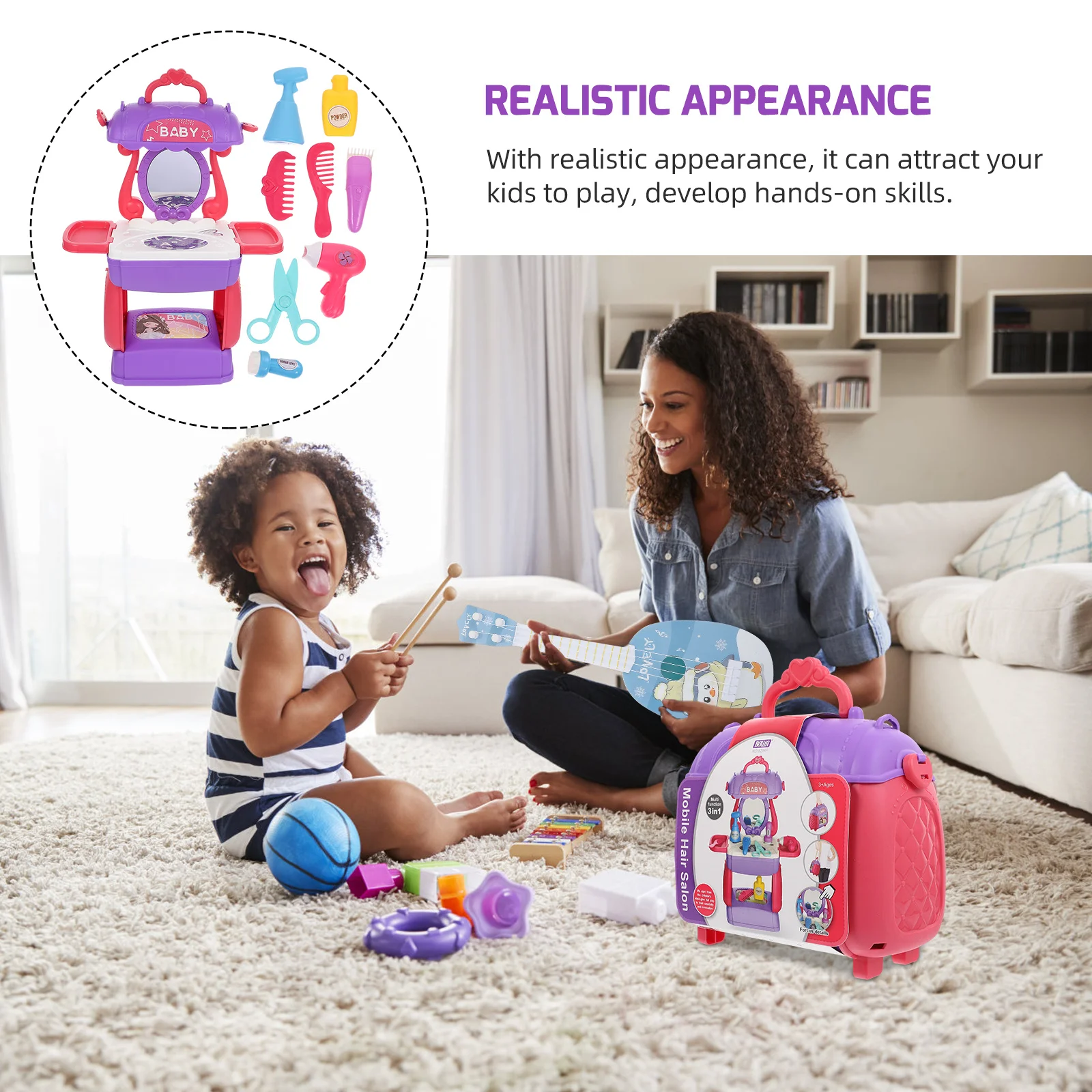 

1Set Simulation Hair Styling Set Kids Plastic Salon Play Role Educational Cognitive Interactive Early Learning