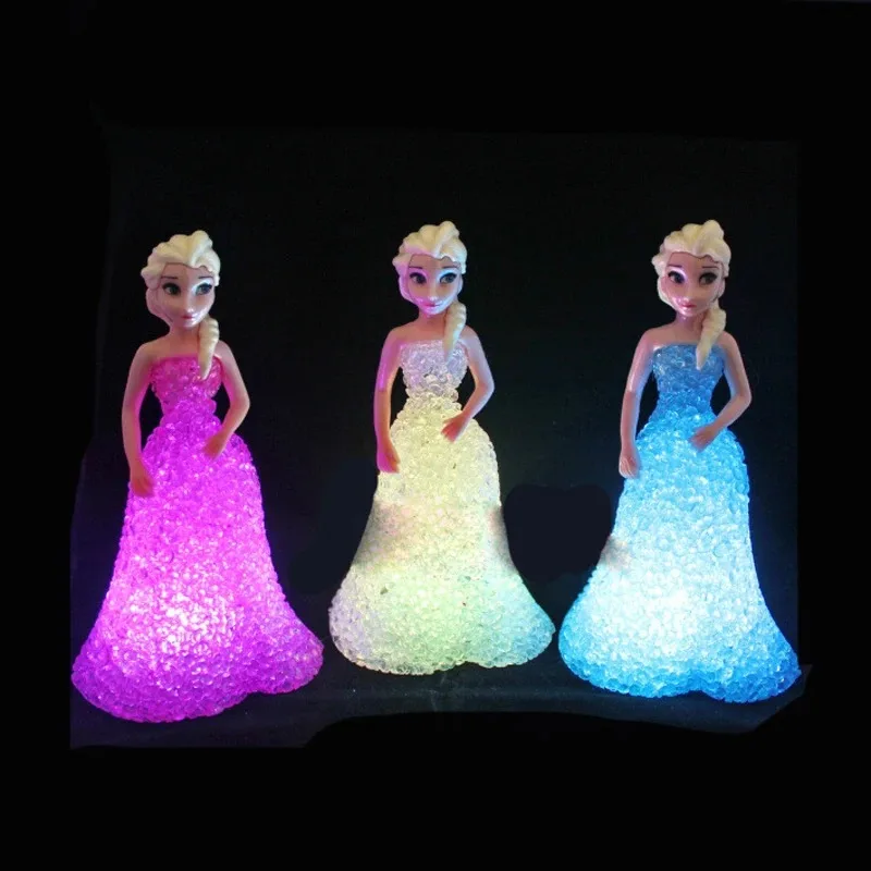 MINISO Disney Frozen Elsa Anna juguetes para niños LED colorido cristal luz nocturna lámpara batería Reina de la nieve princesa niñas regalo de cumpleaños
