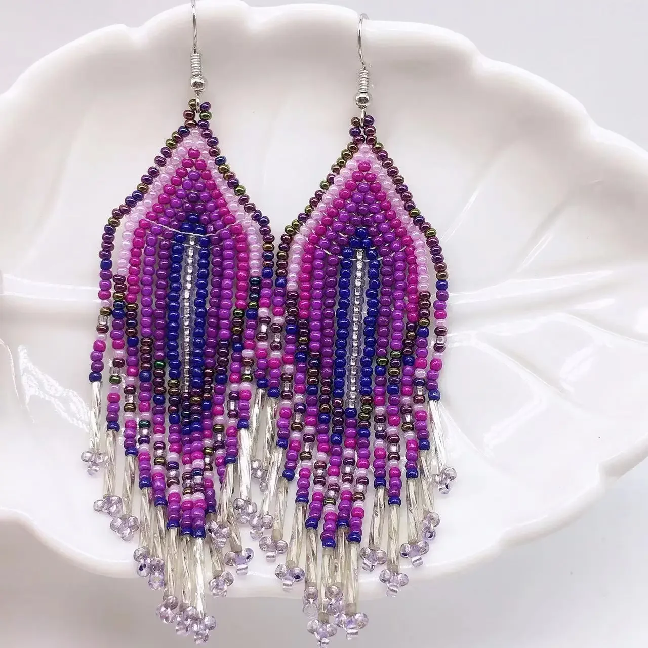 Fringe Earrings  Hand knitting  Beaded  fashion  Color matching  multi-storey  personality  Bohemia  ma'am  Rice Bead Earrings