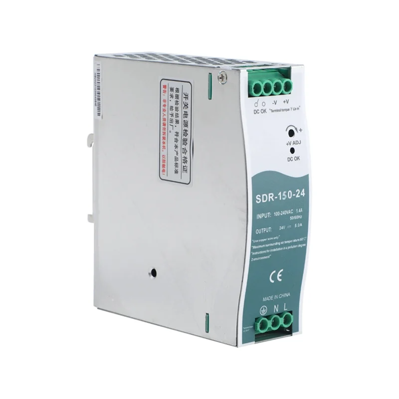 SDR-150-24 Switching Power Supply 6.5A DIN-Rail Switching Power Supply With PFC Function 150% Peak Load Capability-AA26