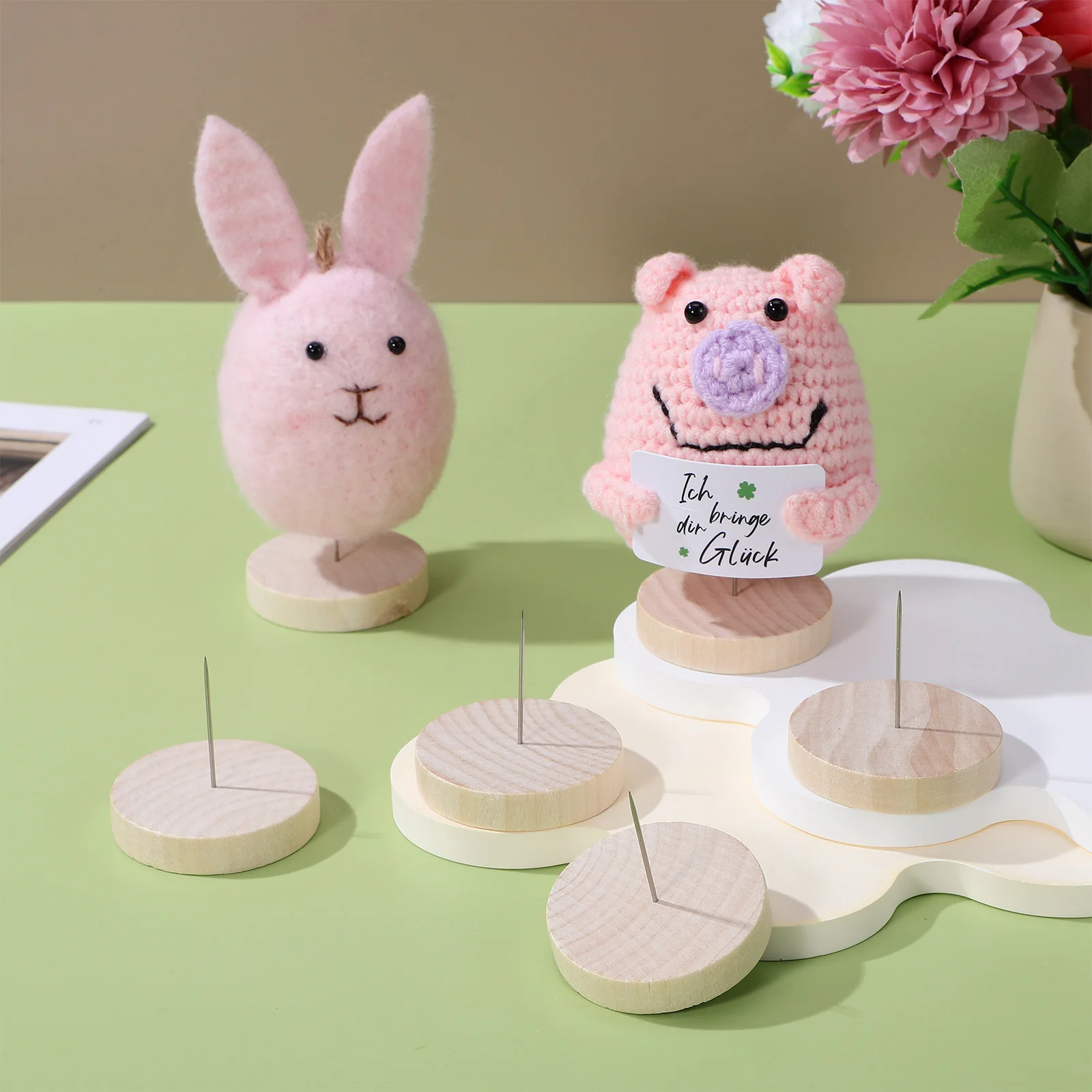 6pcs Showcase Crochet Dolls Display Base Wooden Support Ornament Stand With Needle For Felting Animal Display Stand Holder Rack