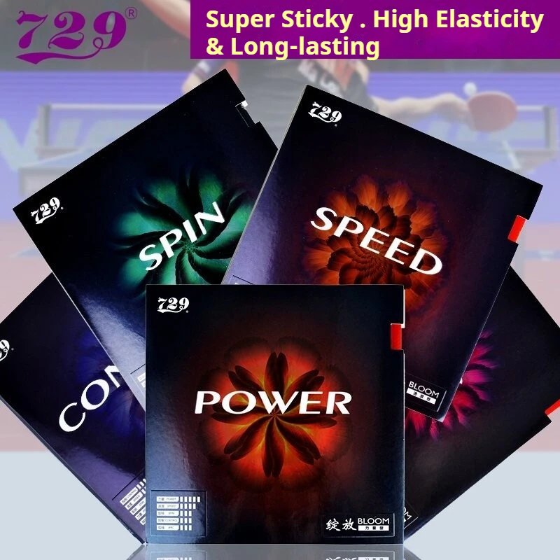 Bloom POWER SPIN Table Tennis Rubber Sheet Friendship 729 Pips-in Sticky Ping Pong Rubber with Sponge Fast Attack & Loop Drive
