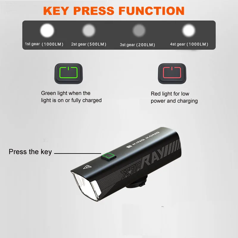 USB Rechargeable Bicycle Light, Night Riding, Bike Lamp, Outdoor Riding Equipment, Waterproof, Large Capacity Battery,1000LM LED