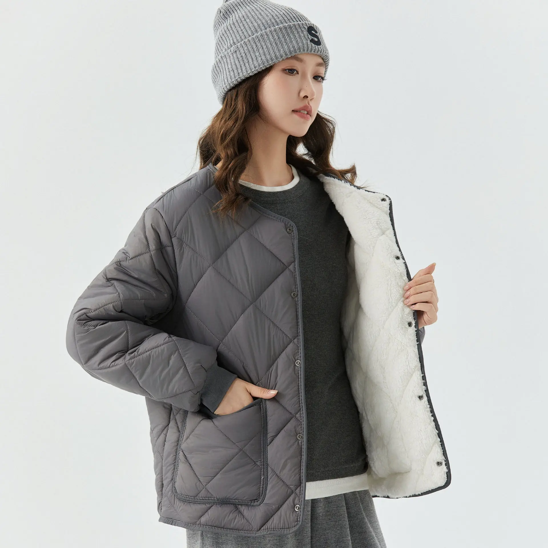 Giacca invernale taglie forti da donna, cappotto oversize foderato in pile addensato, top termici caldi a maniche lunghe, capispalla casual alla moda