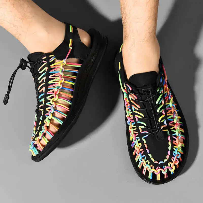 Men Breathable Lightweight Woven Mesh Shoes Casual Non-Slip Soft Sole Slip-On Outdoor Beach Walking Sneakers for Summer