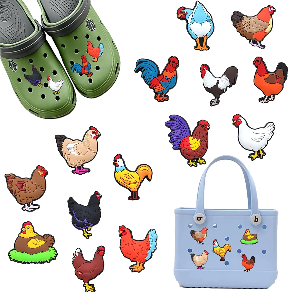 Hot Sales 1-14Pcs Cartoon Animal Chicken Series PVC Shoe Charms Accessories DIY Detachable Sandal Wristbands Decorations Gifts