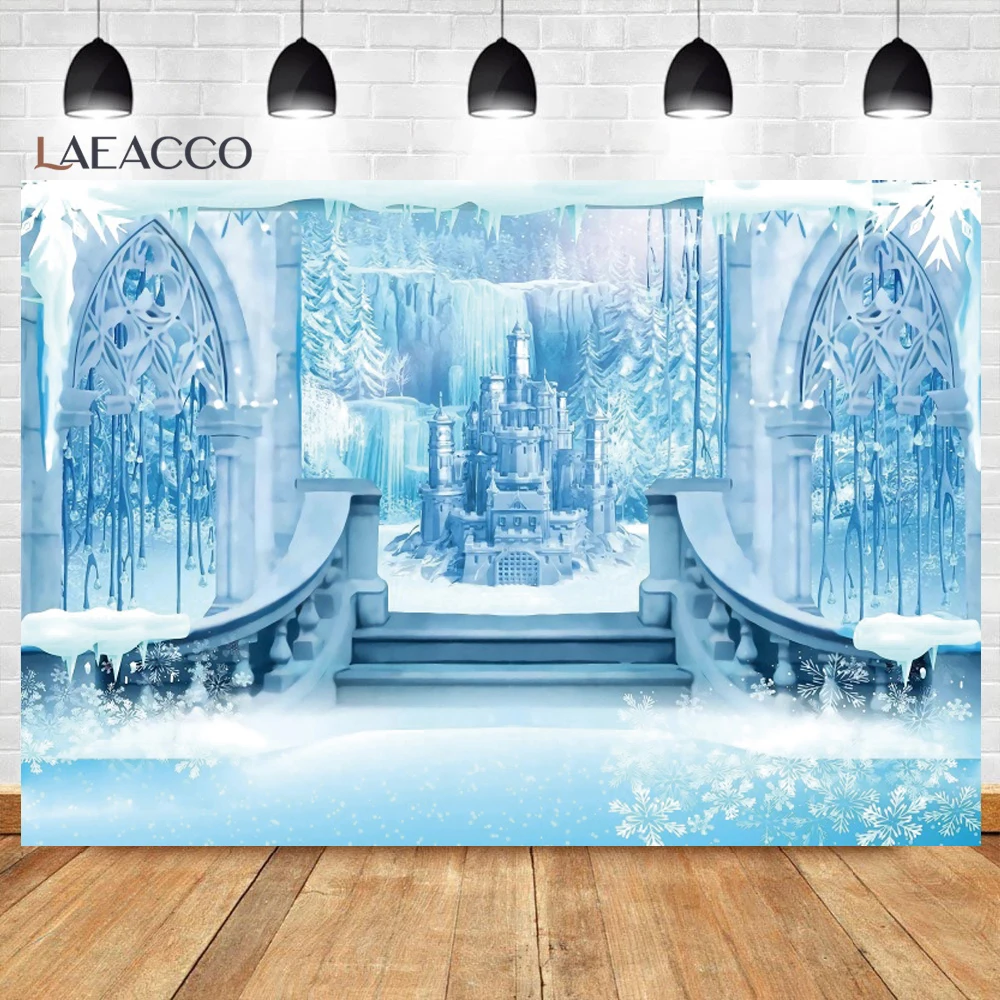 Winter Castle Photography Backdrop Forest Ice Frozen World Winter Wonderland Party Christmas Tree Baby Birthday Photo Background