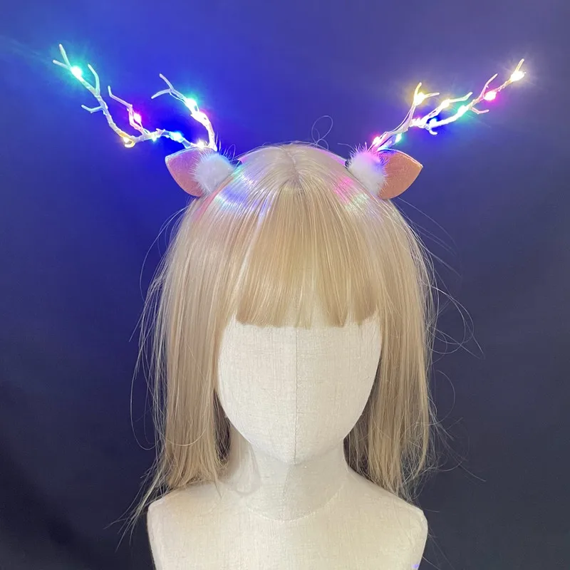 ใหม่ Handmade Antlers กับไฟ Headbands วันหยุด Larty คอสเพลย์ Hairband Ggirls ที่ชื่นชอบคริสต์มาส Hairpins