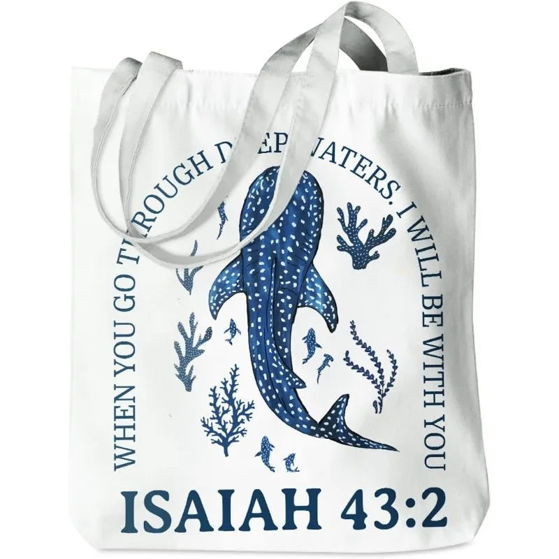 Floral Beach Whale Shark Gifts Jellyfish Christian Canvas Tote Bag for Work Totes for Women Large Capacity Beach Travel Bag